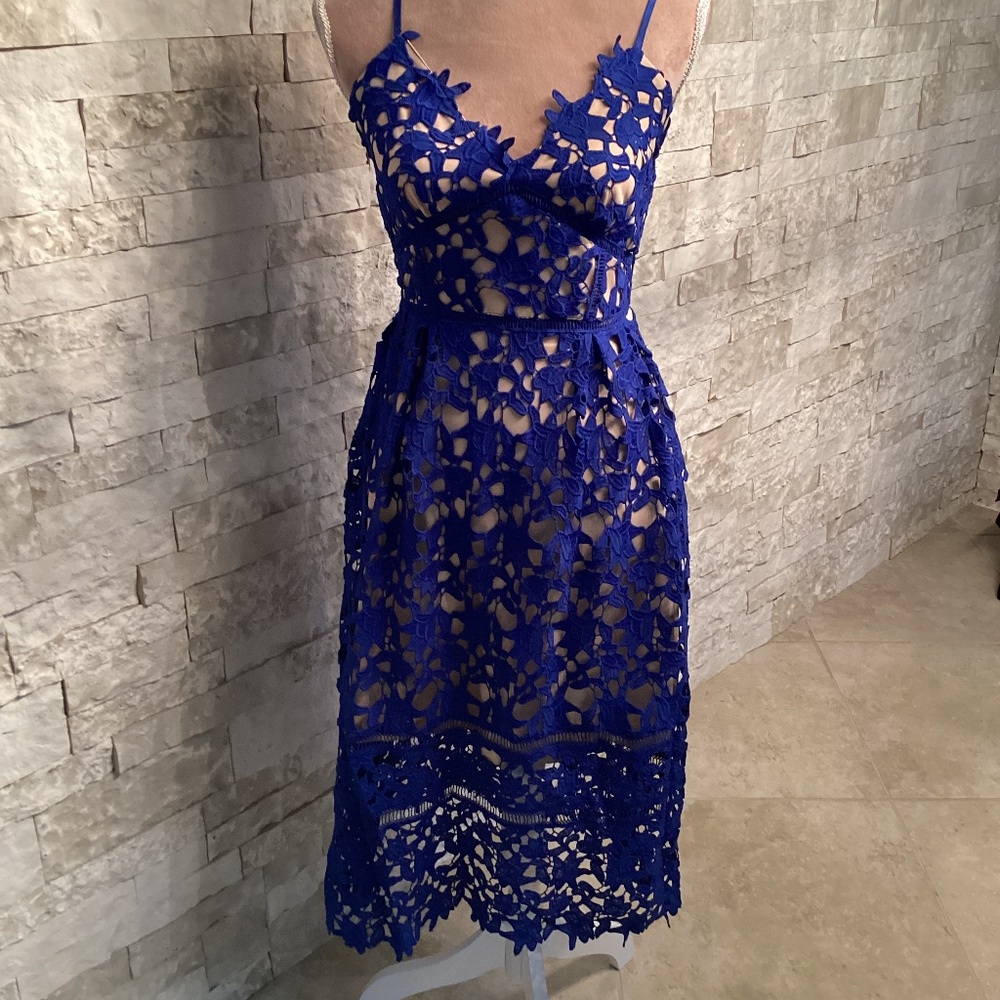 Colbalt Blue Lace Midi Dress